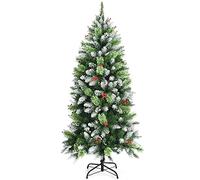 Árbol de Navidad con Nieve 4 pies/5 pies/6 pies, árboles Pino Artificial Frutos Rojos, Puntas PVC y Soporte Metal, decoración Regalo for Interiores Exteriores(Polyvinyl Chloride,5ft)