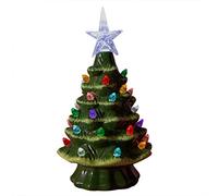 Árbol de Navidad de cerámica vintage de cerámica, 18,8 cm, iluminado de cerámica, decoración de mesa de Navidad (A)