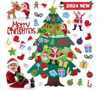 Árbol de Navidad de Fieltro, 2024 Nuevo Árbol De Navidad En Fieltro para Niños, 102CM Árbol Navidad Fieltro DIY con 32 Ornamentos Desmontables Adornos de Árbol De Navidad para Colgar En La Pared
