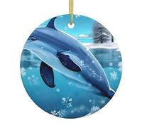 Árbol de Navidad de invierno con diseño de delfín de cerámica. Exquisita artesanía, ambiente festivo, decoración del hogar y regalo.