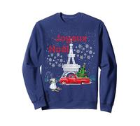 Árbol de Navidad de la Torre Eiffel de París, camión Rojo, Regalo Joyeux Noël Sudadera, Unisex para Adultos, Azul Marino, XL
