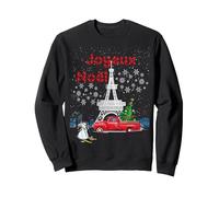 Árbol de Navidad de la Torre Eiffel de París, camión Rojo, Regalo Joyeux Noël Sudadera, Unisex para Adultos, Negro, L