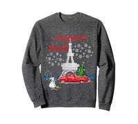 Árbol de Navidad de la Torre Eiffel de París, camión Rojo, Regalo Joyeux Noël Sudadera, Unisex para Adultos, Jaspeado Oscuro, M