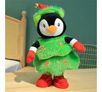 Árbol de Navidad de música LED con pingüino, juguete de peluche luminoso What You Say, juguete de peluche luminoso, cantar, bailar, hablar, grabar, imitar giro interactivo (B, 35 cm)