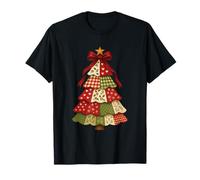 Árbol de Navidad de Patchwork rústico con Estrella y Arco Camiseta