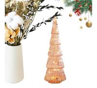 Árbol de Navidad de vidrio con luces: luz nocturna de figuras navideñas que funcionan con baterías | Decoración de mesa elegante para sala de estar, repisa de chimenea, decoración de fiestas, exhibici