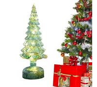 Árbol de Navidad de vidrio con luces: luz nocturna de figuras navideñas que funcionan con baterías | Decoración de mesa elegante para sala de estar, repisa de chimenea, decoración de fiestas, exhibici