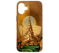 Árbol de Navidad Dorado con Torre Eiffel Carcasa para iPhone 16 Plus