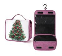 Árbol de Navidad en acuarela con lazos rojos, neceser de viaje para mujer, organizador de maquillaje colgante con gancho para champú