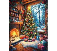 Árbol de Navidad en la casita de Campo Rompecabezas 300 Piezas Cartón Grueso para Mayores Cuentos de Hadas de Animales y Plantas Noches Juegos Familiares Estimulación Mental Regalo San