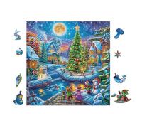Árbol de Navidad en la Noche de Invierno Rompecabezas 100 Piezas Cartón Grueso para Coleccionistas Noches De Cita Mejora Concentración Ocio En Casa Regalo Reyes Magos 28x28cm