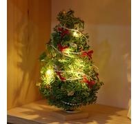 Árbol de Navidad en Miniatura con Luces, miniárbol de Navidad Realista a Escala 1/12 con Base de Madera para casa de muñecas, Decoraciones navideñas
