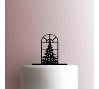 Árbol de Navidad en ventana - Decoración acrílica para tartas de 8 pulgadas de ancho/verde