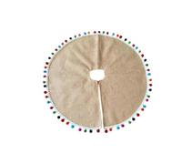 Árbol De Navidad Falda De Yute Natural Base Decorativa Con Pompones De Colores