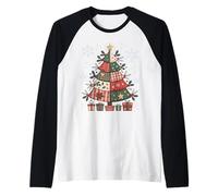 Árbol de Navidad Festivo a Juego con diseño de Retazos Familiares Camiseta Manga Raglan