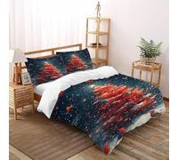 Árbol de Navidad Funda De Edredón 3 Piezas 3D Impresa Navidad Snowy Birds con 2 Fundas De Almohada Super King（260x220cm） Microfibra Ropa De Cama para Niñosy Hombres