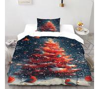 Árbol de Navidad Funda Edredon 2 Piezas con Impresión En 3D Navidad Snowy Birds con Cremallera Y Funda De Almohada Single（135x200cm） Microfibra Ropa De Cama para Adultos Y Niñas