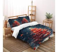 Árbol de Navidad Funda Nordica Algodon 3 Piezas 3D Impresa Navidad Snowy Birds con Cremallera Y Funda De Almohada Double（200x200cm） Microfibra Ropa De Cama