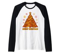Árbol de Navidad geométrico Rosa Naranja Amarillo Inspirado en Las matemáticas Camiseta Manga Raglan