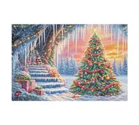 Árbol de Navidad Invierno Nieve Cueva de Hielo Naturaleza Salvaje Rural Puzzle 1000 Piezas para Adultos Divertido Cautivador Y Relajante Familia Amigos O Hobby 1000 PCS（75x50cm）