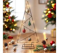 Árbol de Navidad LED de metal negro con 9 ganchos - 77 cm - Soporte decorativo para adornos ornamentales, funciona con pilas, decoración navideña