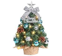 Árbol de Navidad Mini, árbol de Navidad Artificial pequeño con iluminación led y Decorado, decoración navideña para Mesa, 40 cm (Azul con Plateado)