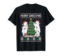 Árbol de Navidad Oso Polar, Feliz Navidad Oso Blanco bebé Camiseta gráfica económica, Hombre, Negro, L
