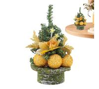 Árbol de Navidad pequeño - 22 cm - Habitación señora de - con bolas y flores para árbol de oficina - Para salón, oficina, dormitorio, apartamento cafetería, biblioteca de noche
