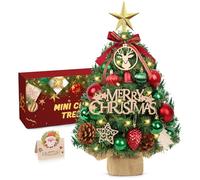 Arbol de Navidad Pequeño,45cm Mini Arbol de Navidad con Luces Incorporadas Led, Artificial Árbol de Navidad de Mesa Realista,Arboles Navidad Modernos para Decoraciones Navideñas(Rojo Verde)
