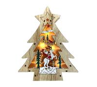 Árbol de Navidad pequeño de madera con luces LED, ideal para decoraciones navideñas en espacios reducidos.