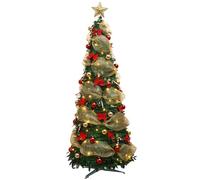 Árbol de Navidad plegable, 1,2 m/1,5 m, árbol de Navidad emergente con luz LED, árbol plegable, decorado con cinta y lazo, árbol de Navidad luminoso LED para decoración de vacaciones interiores (A-1,5
