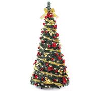 Árbol De Navidad Plegable, Árbol De Navidad Clásico Rojo Y Dorado Con Adornos, La Mejor Opción Para Las Fiestas Navideñas(1.5m/5ft)