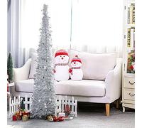 Árbol de Navidad plegable con lentejuelas de 120 cm para árbol de Navidad, plegable, para chimenea, apartamento, decoración navideña (plateado)