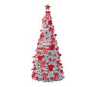 Árbol de Navidad plegable - PPVC ABS PE 1,65 m con diámetro de base de 0,75 m | Árbol de Navidad artificial con falda de bronce rojo cifrado diseño incluye decoraciones sin luces | Instalación rápida
