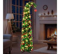 Árbol de Navidad Pop Up Plegable Decorado, 150CM/5FT Árbol de Navidad Extensible Tipo Lápiz Plegable con 50 Luces LED, Decoración Navideña con Soporte y Reutilizable (Verde Oscuro)
