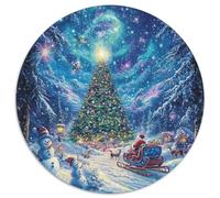 Árbol de Navidad Puzzle 1000 piezas muñeco de nieve cielo estrellado redondo rompecabezas juego casual decoración de pared para desafío de actividades familiares, 1000 unidades (67,5 x 67,5 cm)