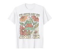 Árbol de Navidad Retro Oh Come Let Us Adore Him Floral Camiseta
