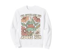 Árbol de Navidad Retro Oh Come Let Us Adore Him Floral Sudadera