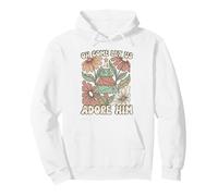 Árbol de Navidad Retro Oh Come Let Us Adore Him Floral Sudadera con Capucha