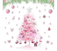 Arbol de Navidad Rosa 60 cm,Mini árbol de Navidad Rosa con Bolas Arbol de Navidad, Luces Led y Falda de árbol Decoración Navideña para Decoraciones de Navidad de la Boda