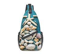 Árbol de Navidad Seashells Starfish Sling Mochila Chest Crossbody Bag Casual Daypack para Hombres y Mujeres