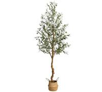 Árbol de Olivo Artificial 1,8 m - Tronco de Madera Natural, Planta Decorativa Realista en Maceta de Paja, Ideal para Salón y Oficina Moderna o Bohemia - Olivo Tallo Curvado Maceta de Paja
