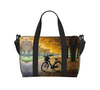 Árbol de otoño con bolsas de viaje para bicicleta vieja envejecida, para fin de semana, para mujer, bolsa de gimnasio deportiva, bolsa de lona de entrenamiento, durante la noche, Black, Talla única
