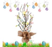 Árbol de Pascua con Huevos | Decoración De Mesa De Primavera Con Base De Arpillera - Árbol Artificial de Mesa con Iluminación | Para Repisa Chimenea Bodas Reuniones Familiares
