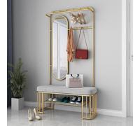 Árbol de pasillo con espejo, perchero con banco, estante de almacenamiento de pie, diseño retro moderno para sala de estar y pasillo