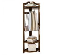 Árbol de pasillo esquinero con almacenamiento de zapatos y perchero de madera independiente con estante para soporte de entrada para oficina, color marrón