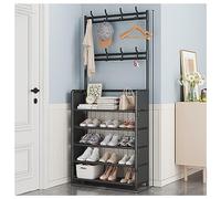 Árbol de pasillo multifuncional con banco de almacenamiento, 8 ganchos y zapatero de 5 niveles, perchero independiente para entrada, marco duradero de 16 mm, diseño que ahorra espacio para pasillo