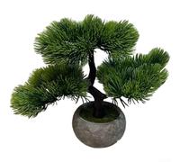 Árbol de pino bonsái artificial de 22 cm en maceta, planta sintética para estante de escritorio, mesa, decoración de interiores, acento verde natural (A)