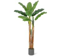 Árbol de plátano artificial de 5 pies, plantas de hoja de plátano falsas con maceta gris, árbol de seda sintética hojas de plátano para el hogar, piscina, interior y exterior, decoración tropical