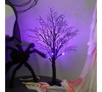 Árbol de Ramitas Negras Preiluminado Para Halloween, con 24 Luces Led Violetas, Lámpara de Ramitas, Decoración de Mesa, Árbol Fantasmal de Halloween, con Temporizador, Para Uso Doméstico 1pc